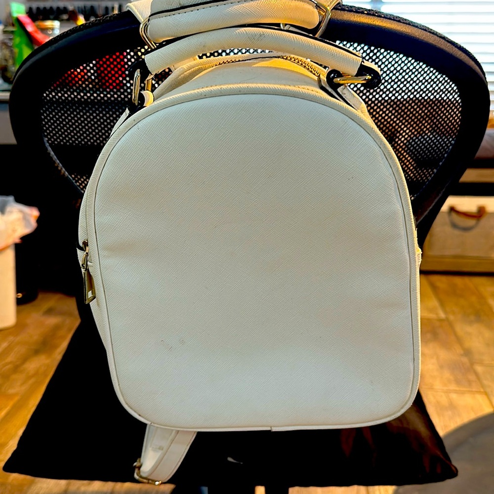 Small white faux leather white backpack purse